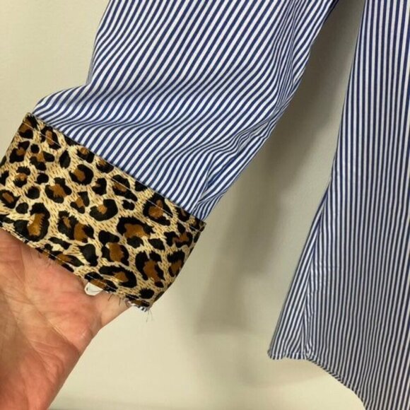 Womens New Directions Striped Leopard Shirt Blue White M - Picture 4 of 9